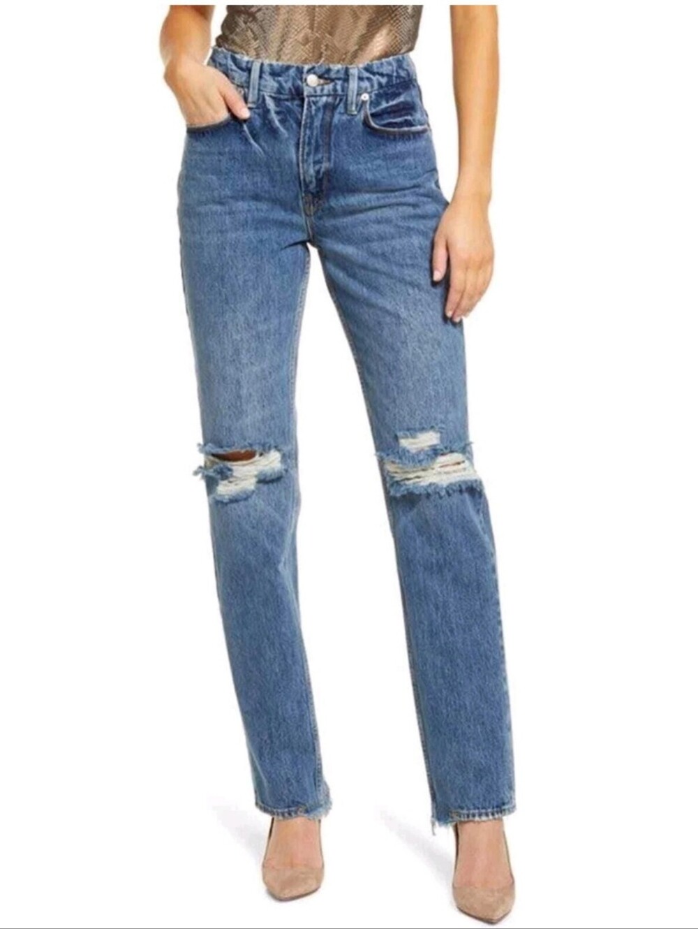 Good American Good 90s Ripped Sraight Leg Jeans Size 27 Quiet Luxury Indie